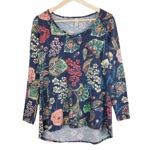 Lularoe Womens Size Small S Blue Paisley Floral Print Shirt‎ Top Long Sleeve